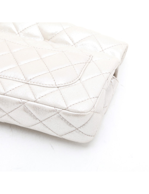 CHANEL evening clutch in silver lamé leather