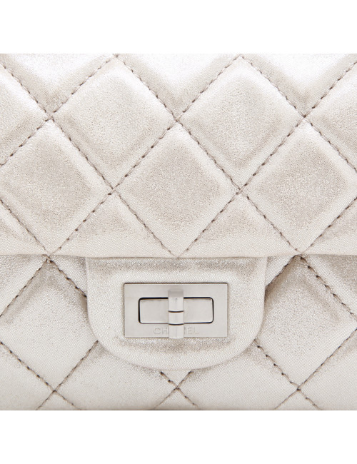 CHANEL evening clutch in silver lamé leather