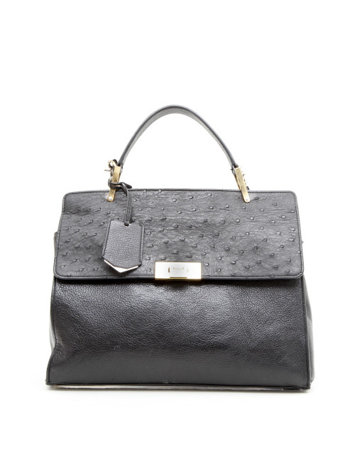 Sac BALENCIAGA cuir et autruche noir