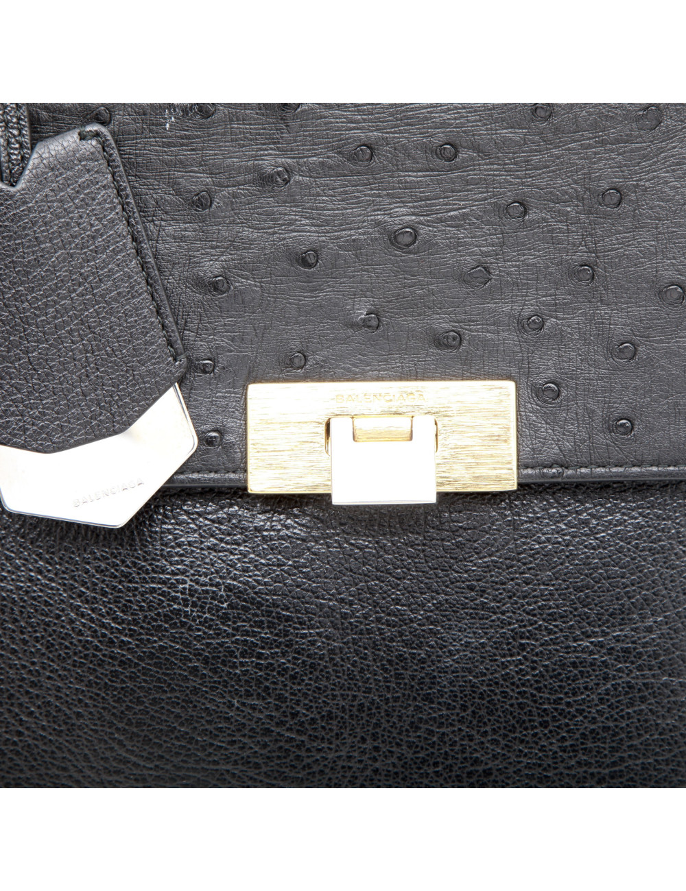 Sac BALENCIAGA cuir et autruche noir