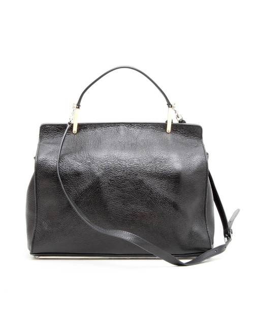 BALENCIAGA 'Le Dix' bag in shiny black grained leather and ostrich