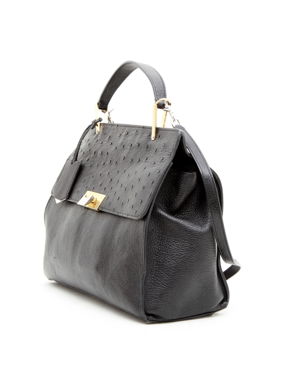 BALENCIAGA 'Le Dix' bag in shiny black grained leather and ostrich