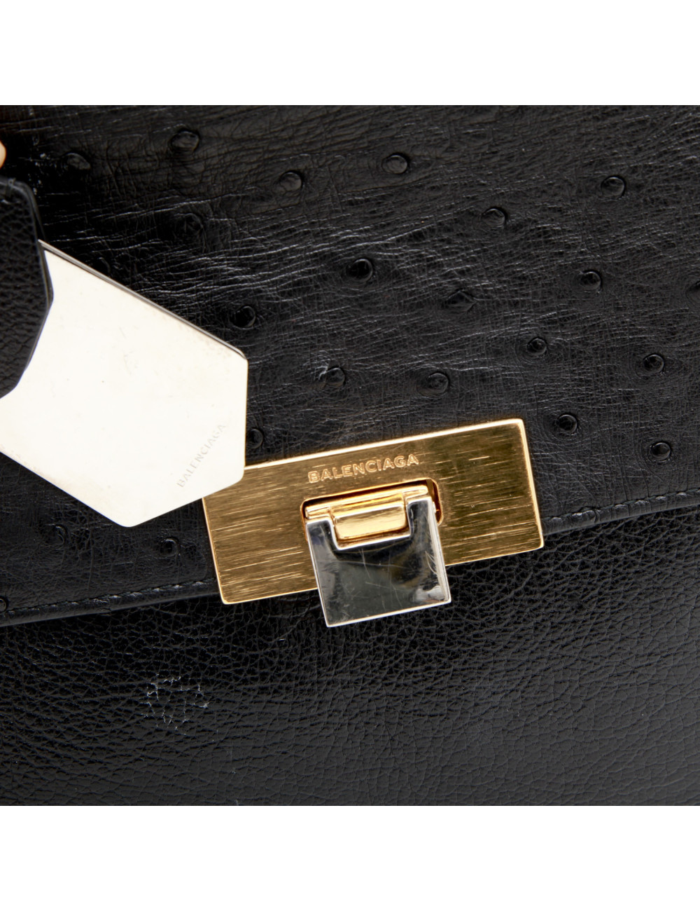Sac BALENCIAGA cuir et autruche noir