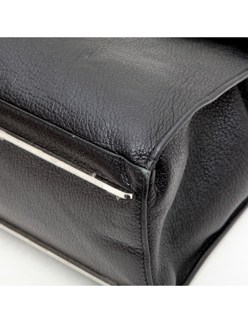 BALENCIAGA 'Le Dix' bag in shiny black grained leather and ostrich