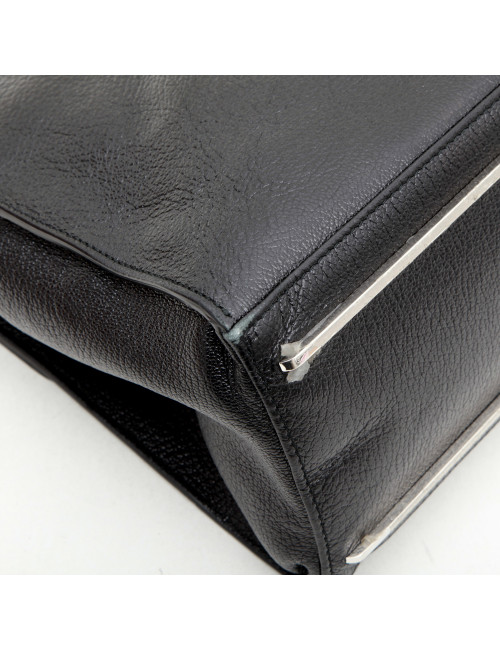 BALENCIAGA 'Le Dix' bag in shiny black grained leather and ostrich