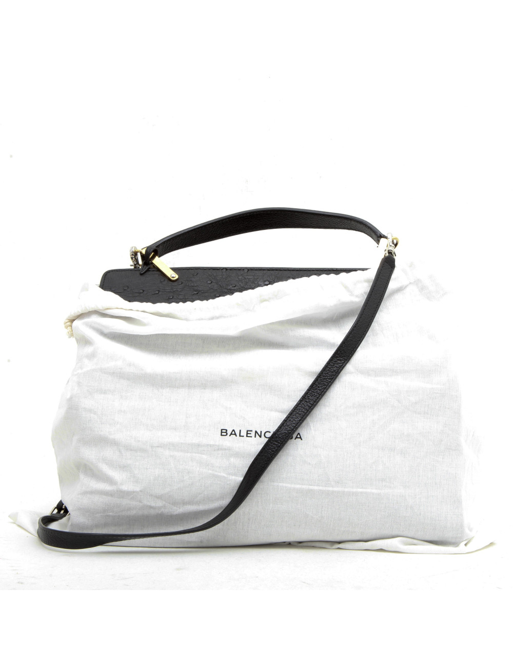 BALENCIAGA 'Le Dix' bag in shiny black grained leather and ostrich