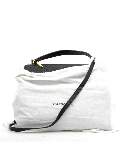 BALENCIAGA 'Le Dix' bag in shiny black grained leather and ostrich