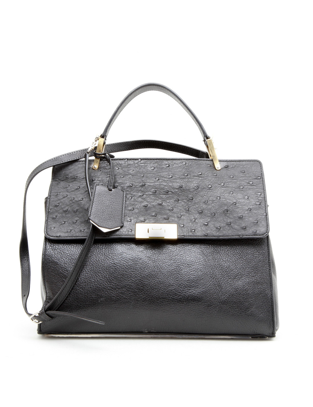 BALENCIAGA 'Le Dix' bag in shiny black grained leather and ostrich