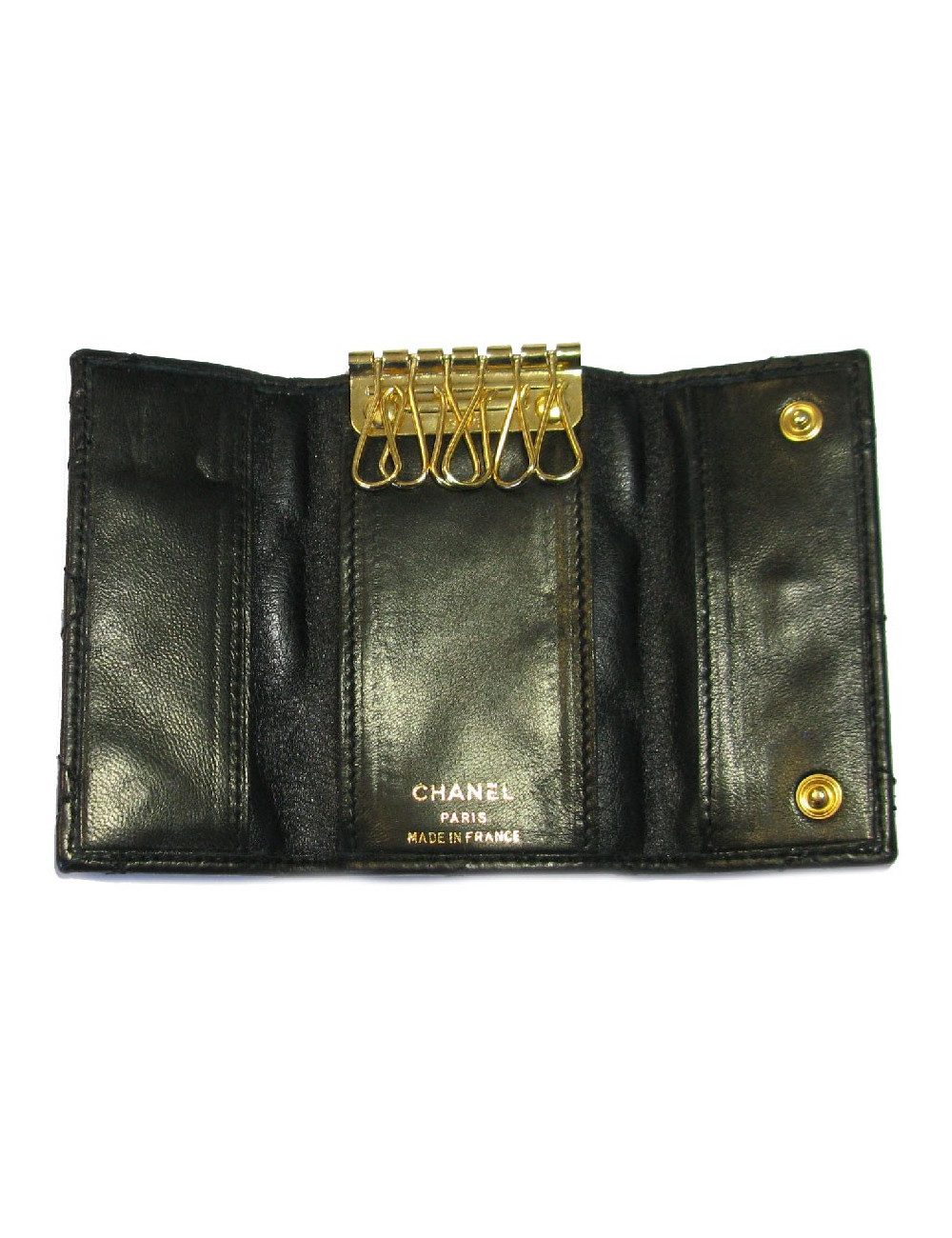 Porte clefs CHANEL cuir matelassé noir