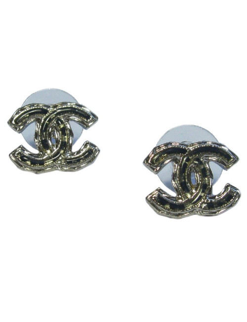 Bo CC Chanel doré émail noir