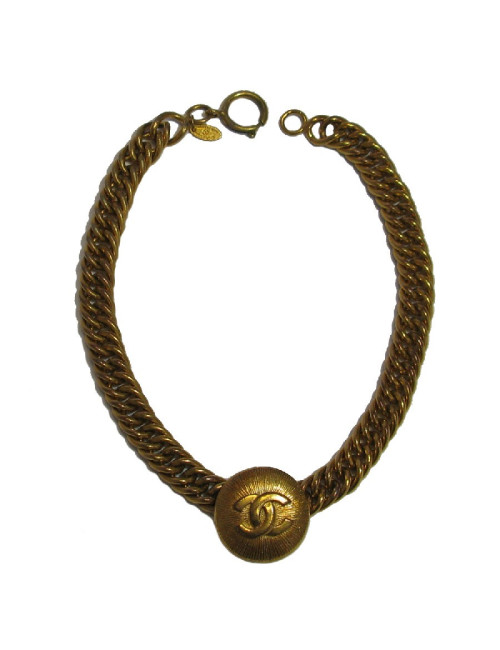 Collier CHANEL ras de cou vintage en métal doré