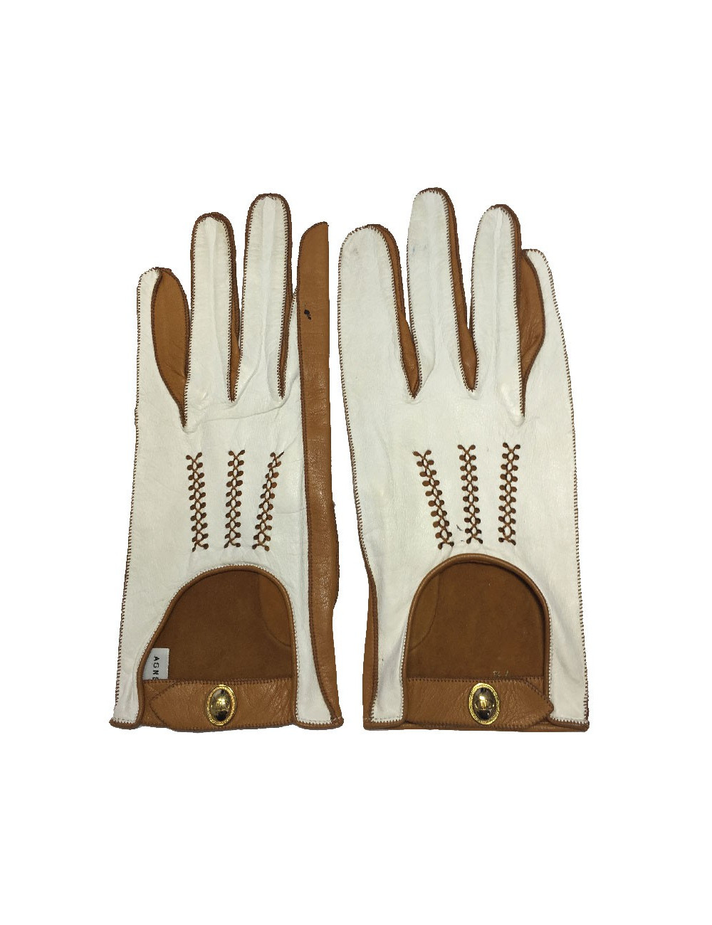 Gants CHRISTIAN DIOR bicolore cuir blanc et caramel