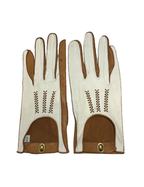 Gants CHRISTIAN DIOR bicolore cuir blanc et caramel