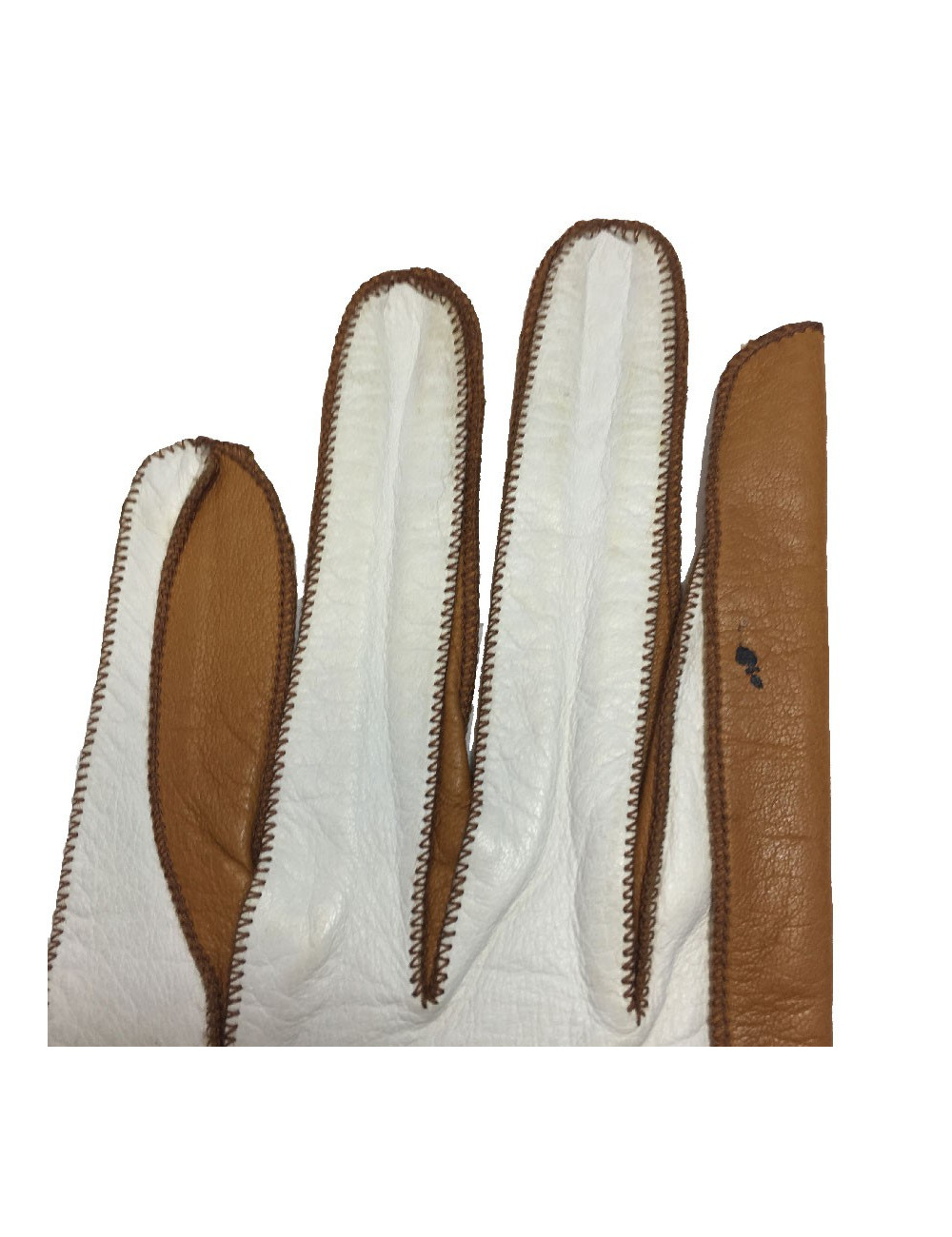 Gants CHRISTIAN DIOR bicolore cuir blanc et caramel