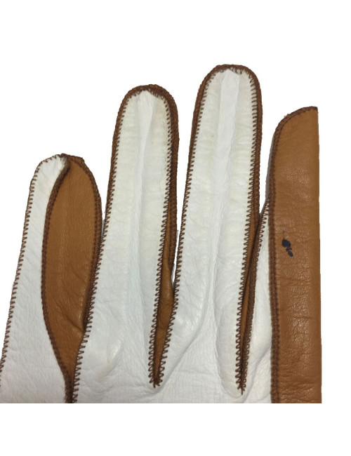 Gants CHRISTIAN DIOR bicolore cuir blanc et caramel