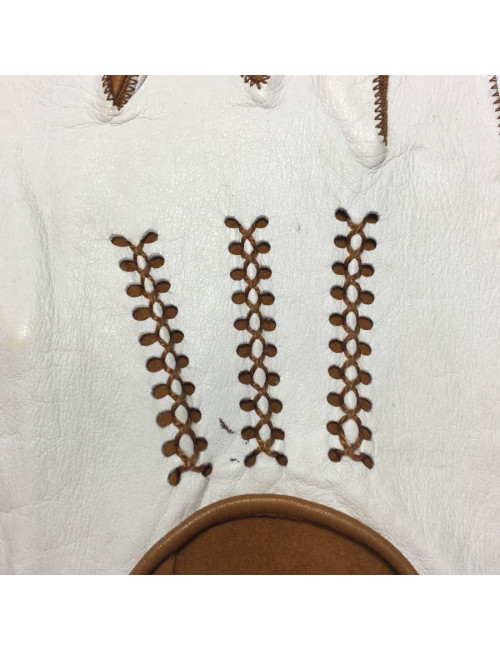 Gants CHRISTIAN DIOR bicolore cuir blanc et caramel