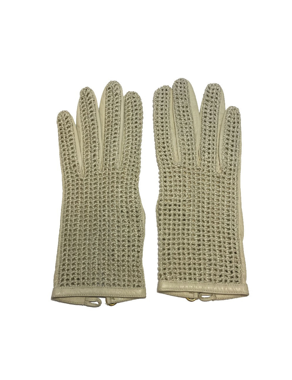 Gants CHANEL crème cuir et crochet