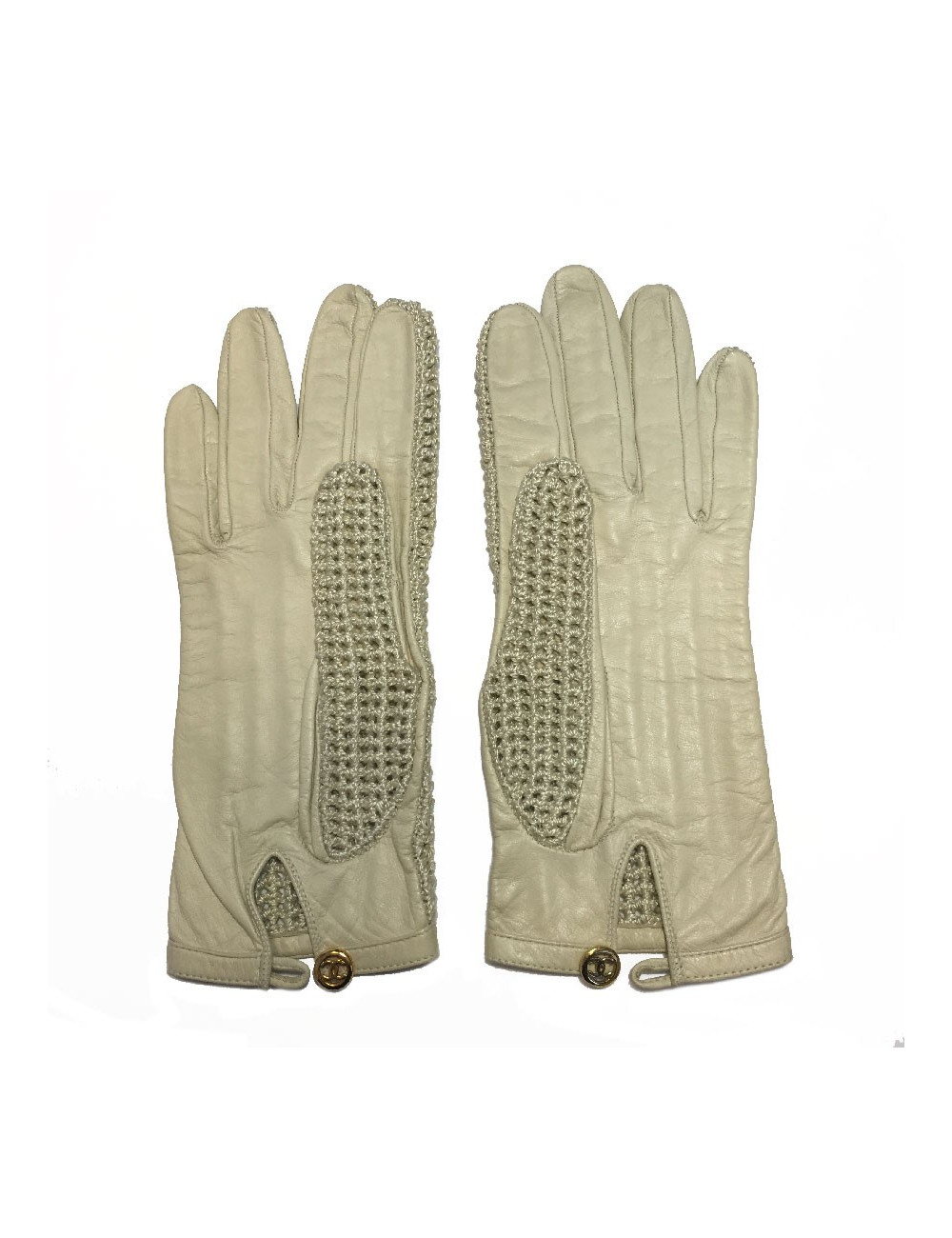 CHANEL gloves in light beige leather and crochet size 7.5