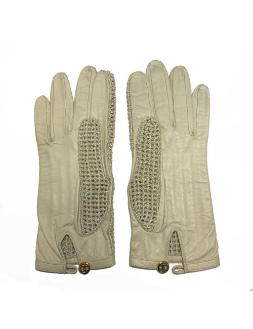 CHANEL gloves in light beige leather and crochet size 7.5