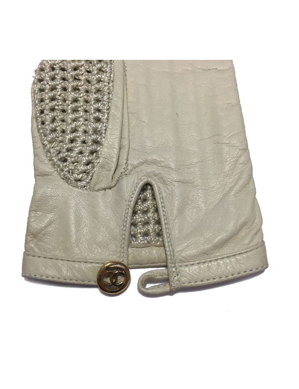 CHANEL gloves in light beige leather and crochet size 7.5
