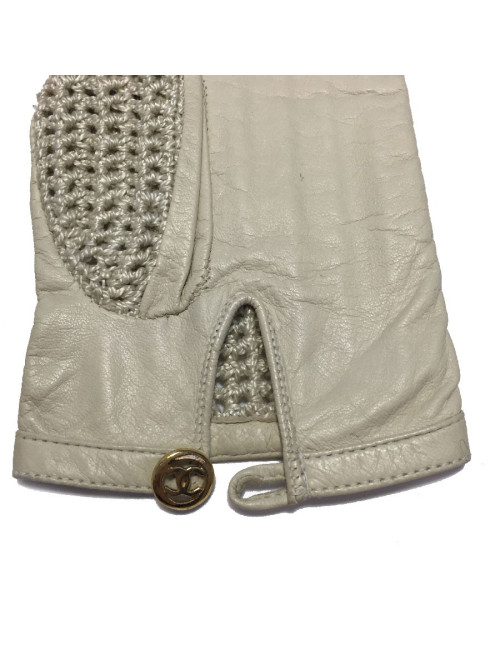 Gants CHANEL crème cuir et crochet