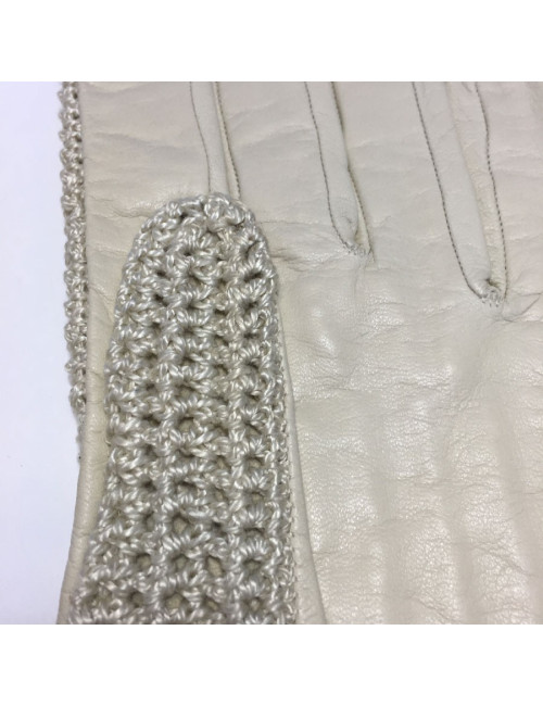 CHANEL gloves in light beige leather and crochet size 7.5