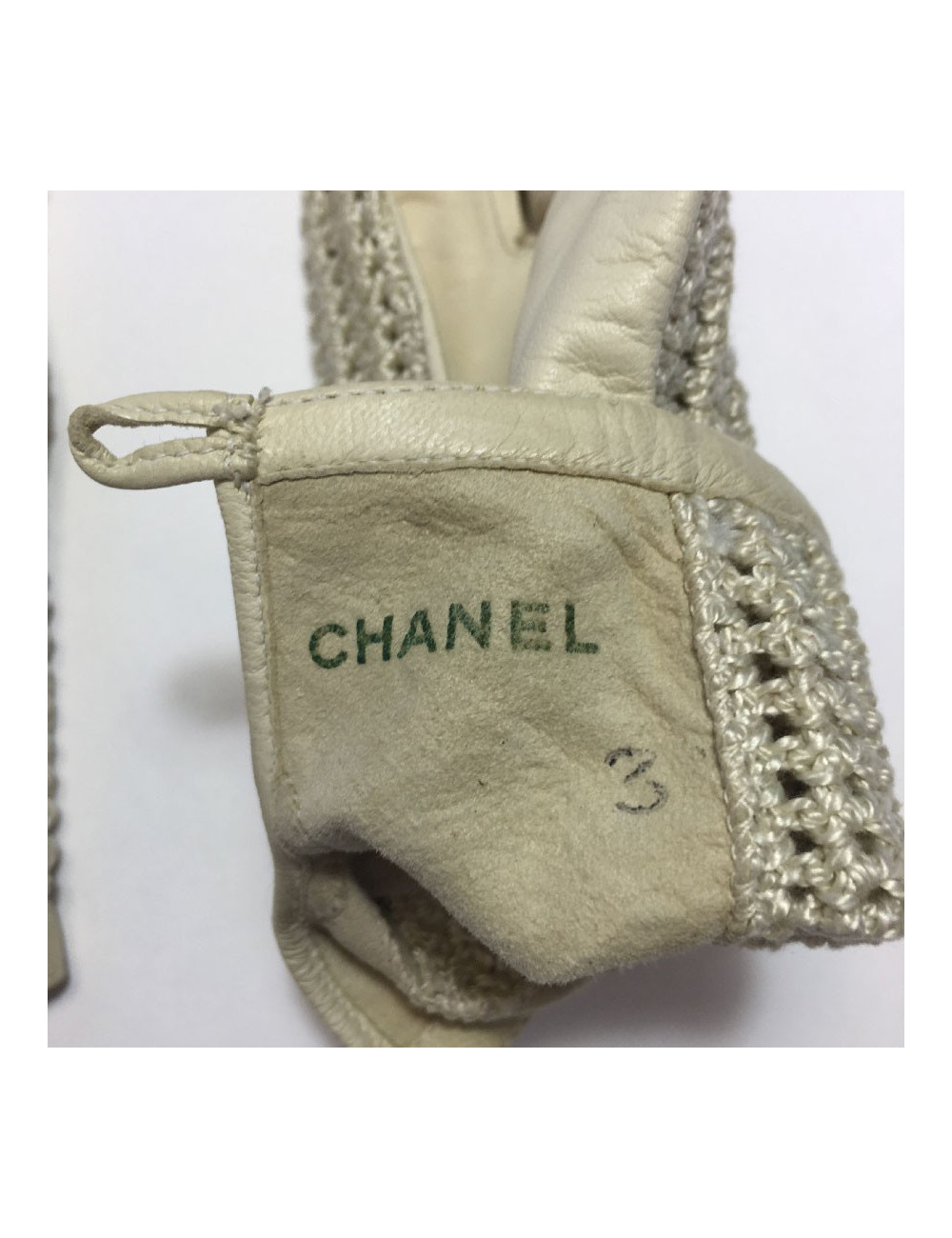 Gants CHANEL crème cuir et crochet