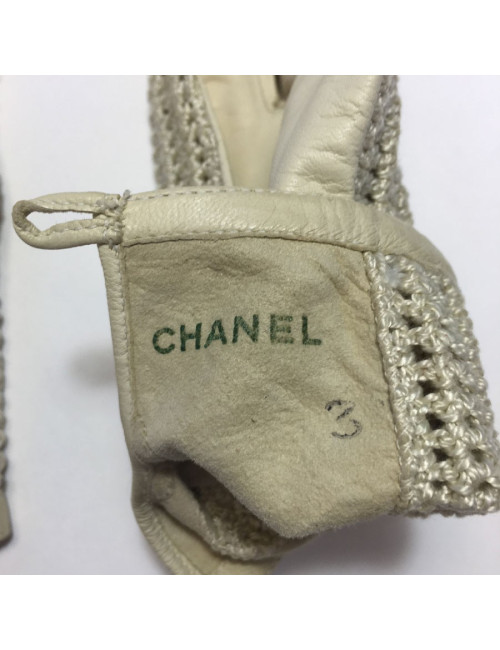 Gants CHANEL crème cuir et crochet