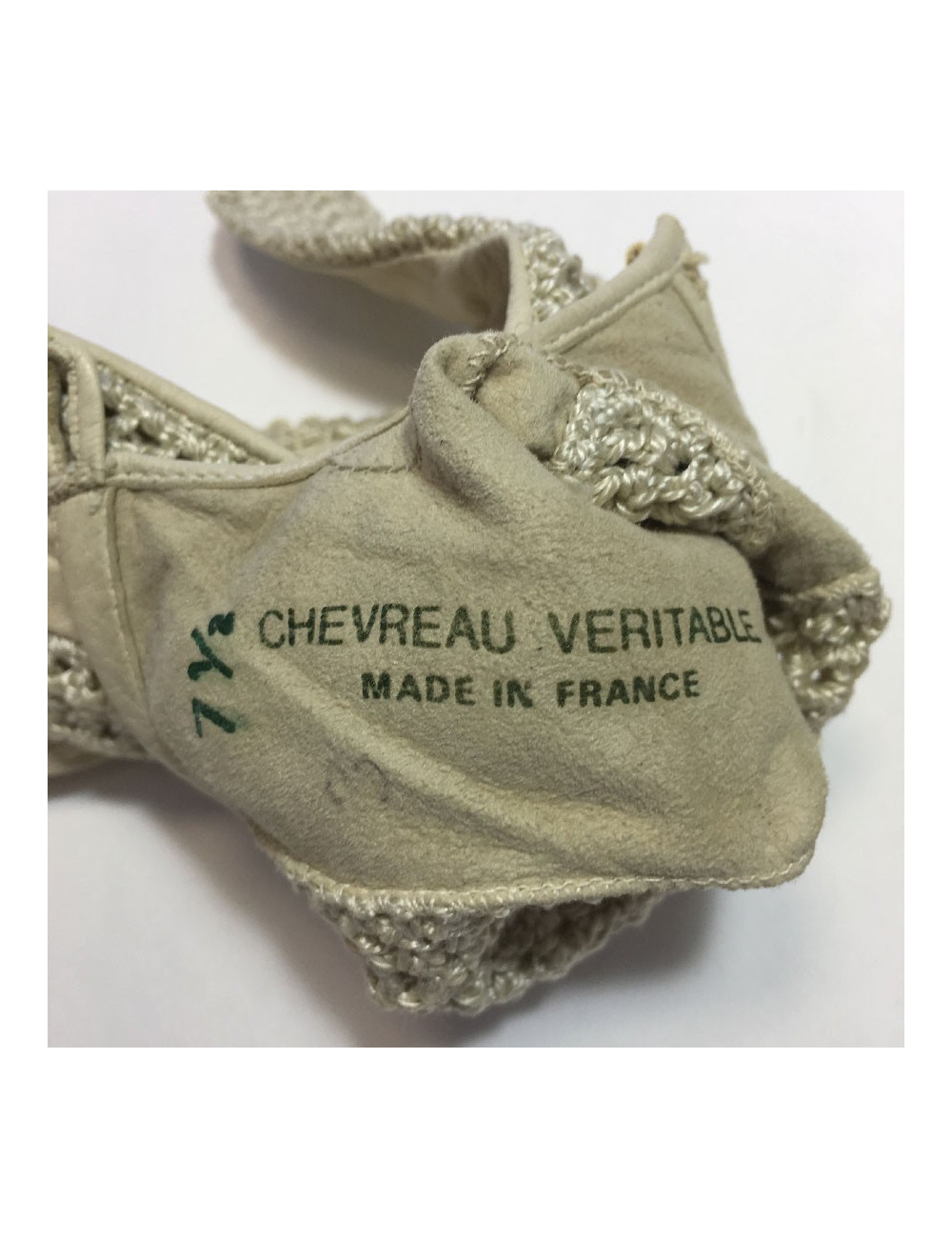 CHANEL gloves in light beige leather and crochet size 7.5