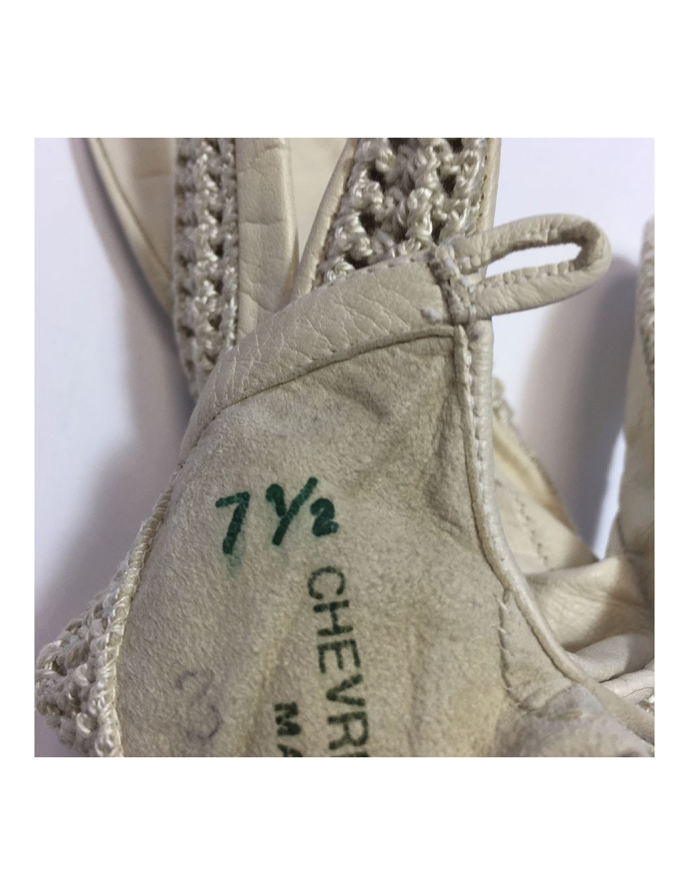 CHANEL gloves in light beige leather and crochet size 7.5