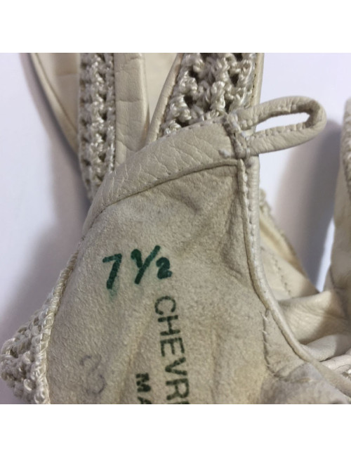 Gants CHANEL crème cuir et crochet