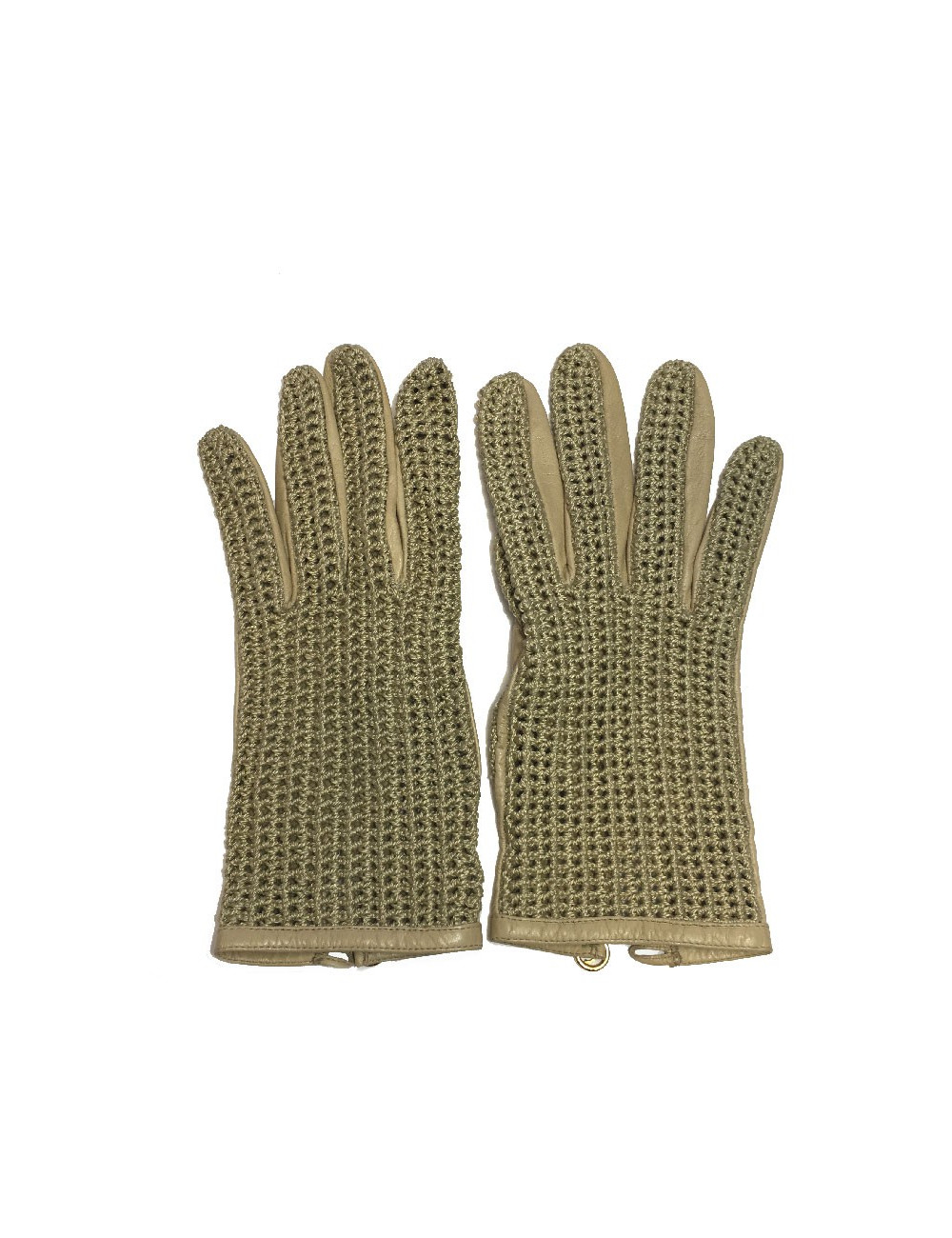 Gants CHANEL beige cuir et crochet