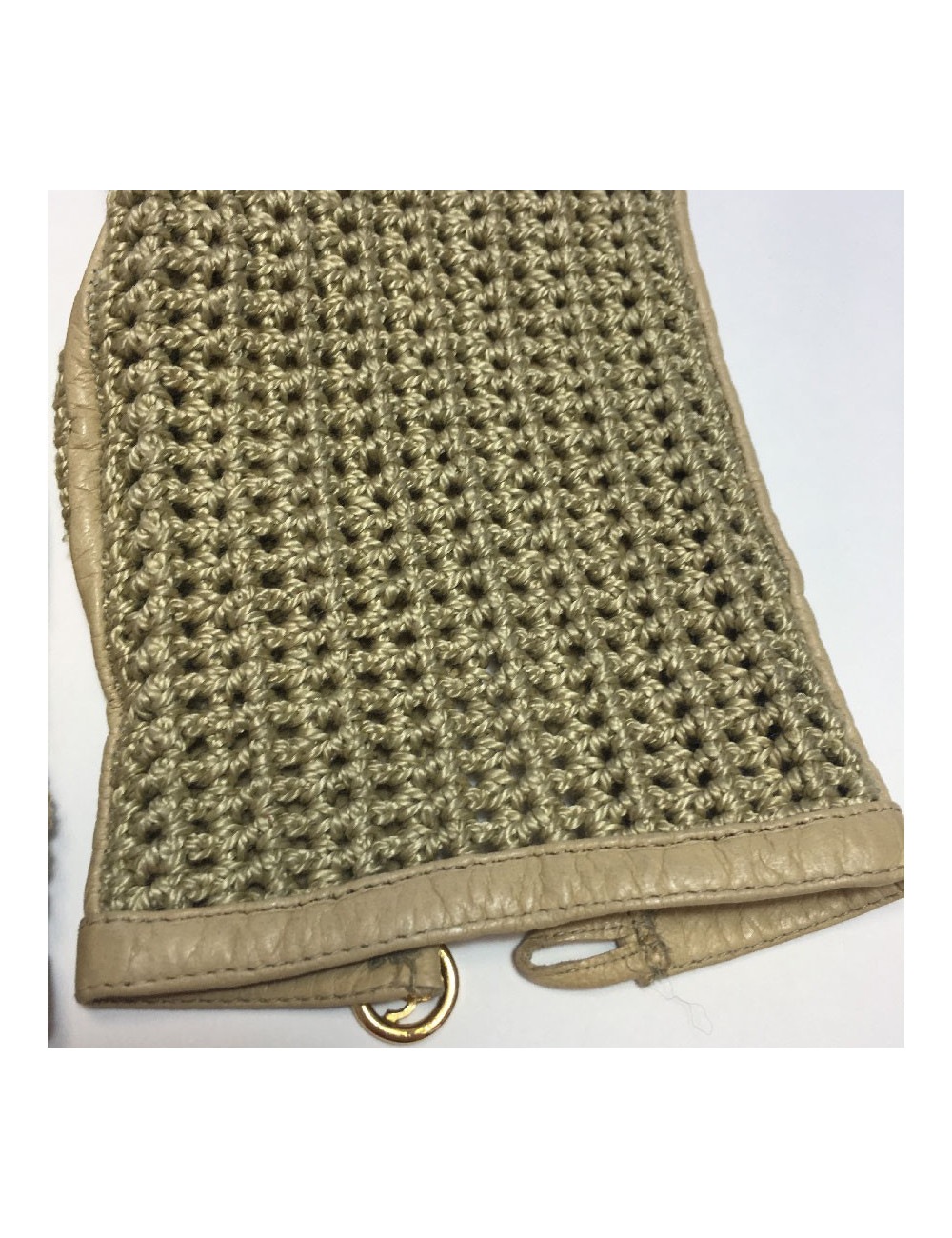 Gants CHANEL T7,5 en cuir et crochet beige