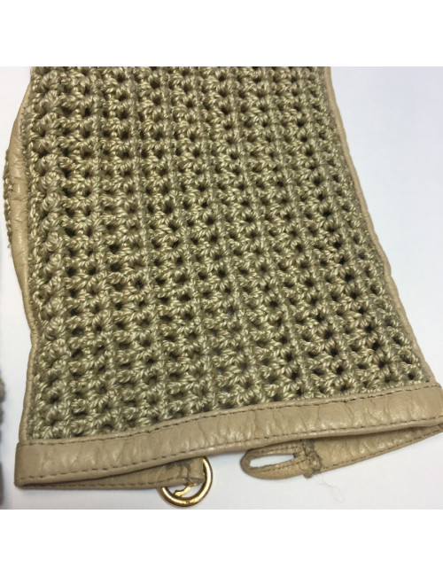CHANEL gloves in beige kid leather and crochet size 7.5FR