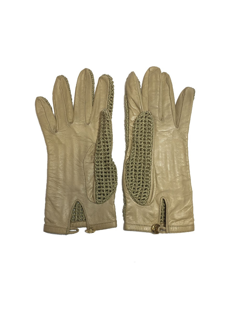 CHANEL gloves in beige kid leather and crochet size 7.5FR