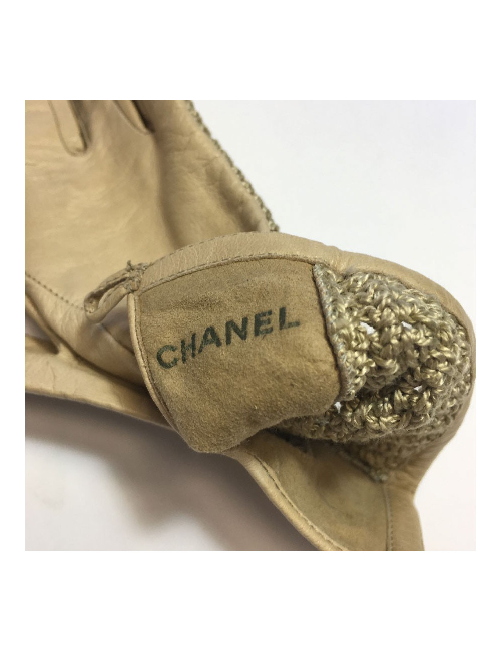 CHANEL gloves in beige kid leather and crochet size 7.5FR