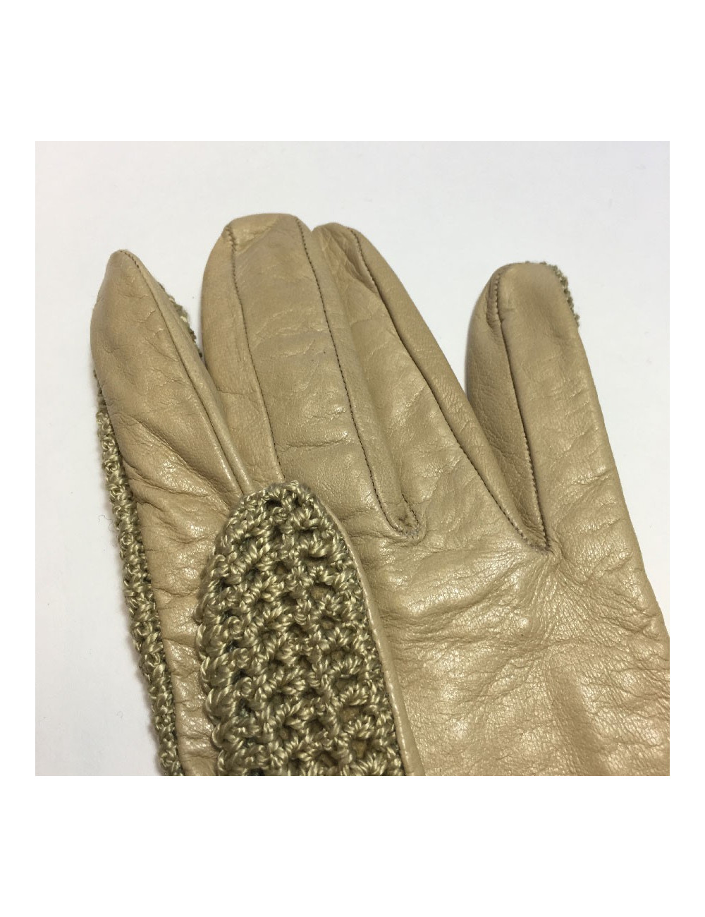 CHANEL gloves in beige kid leather and crochet size 7.5FR