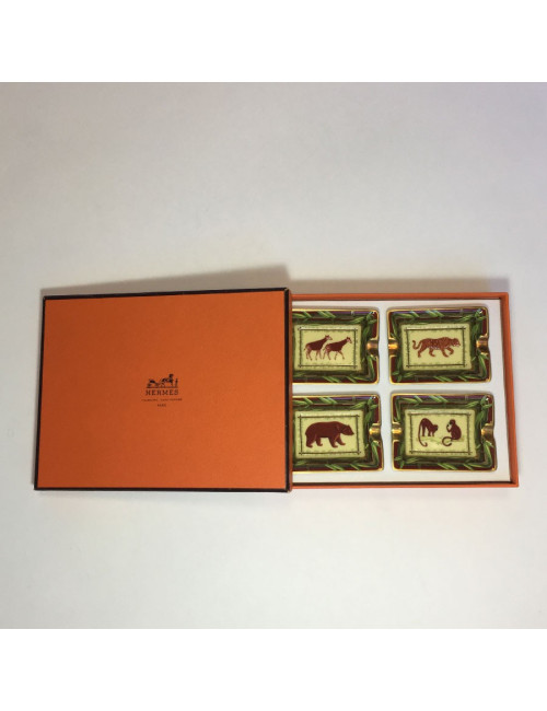 4 Mini cendriers HERMES en porcelaine motif animalier