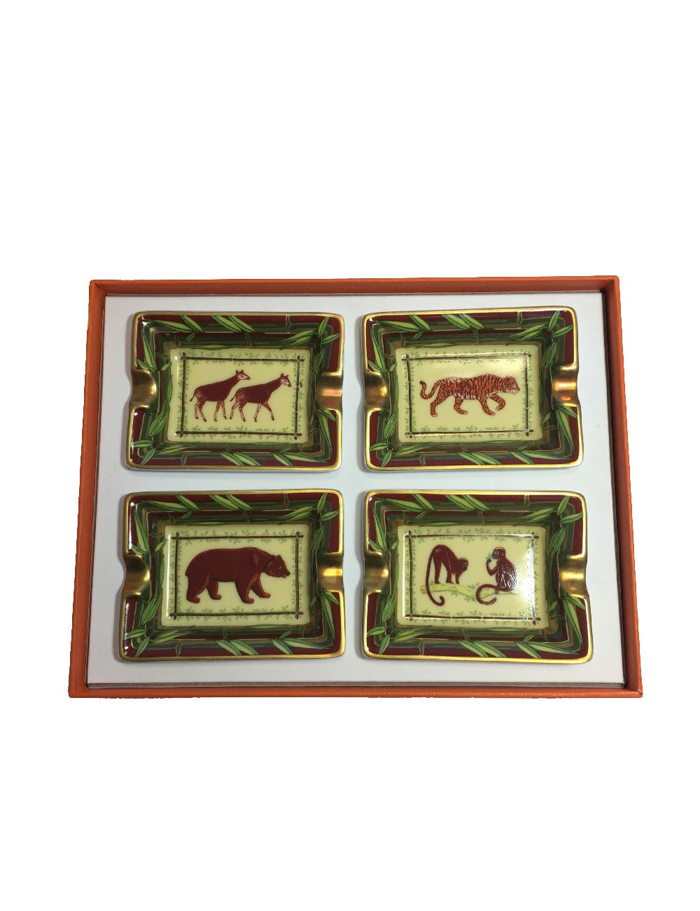 4 Mini cendriers HERMES en porcelaine motif animalier