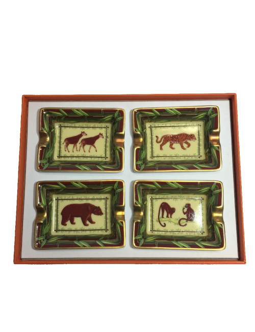 4 Mini cendriers HERMES en porcelaine motif animalier