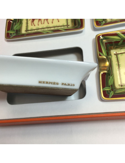 HERMES set of 4 mini ashtrays in white porcelain with animal pattern