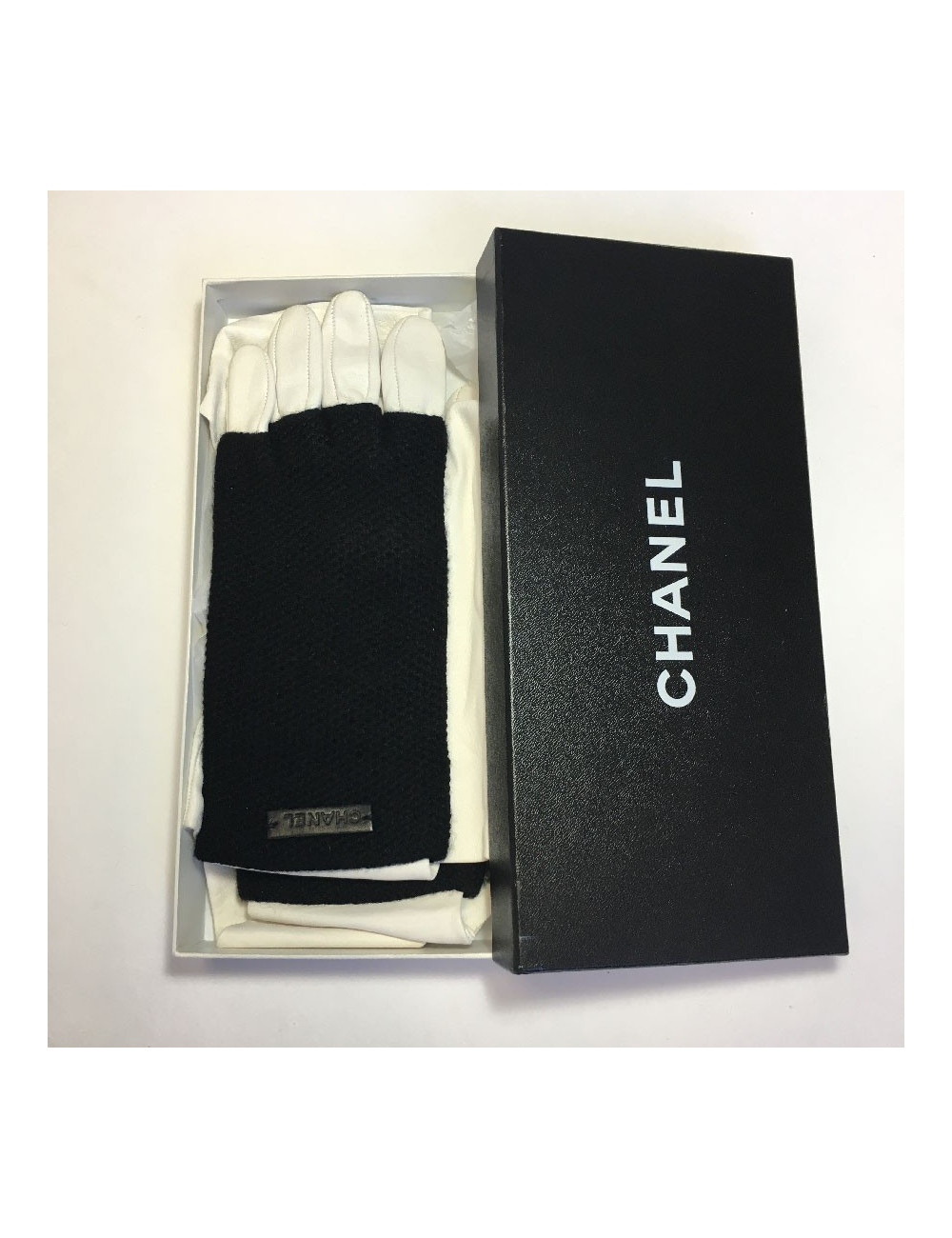 Gants longs cachemire et cuir blanc CHANEL T