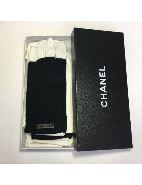 Gants longs cachemire et cuir blanc CHANEL T7,5