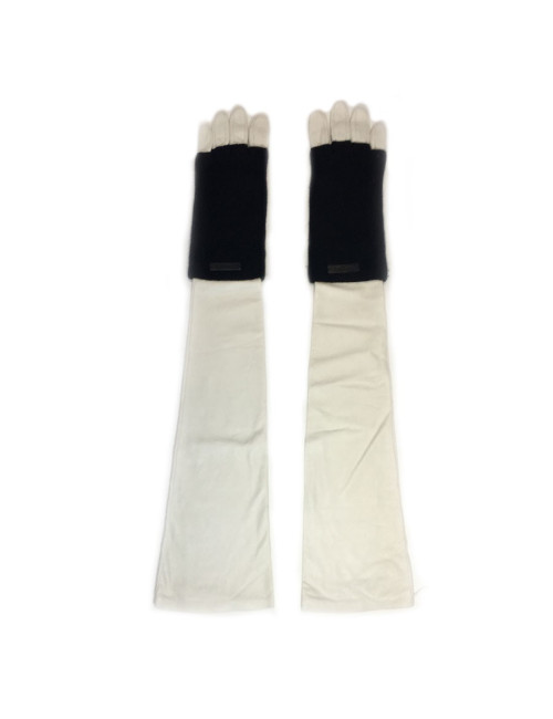 Gants longs cachemire et cuir blanc CHANEL T7,5
