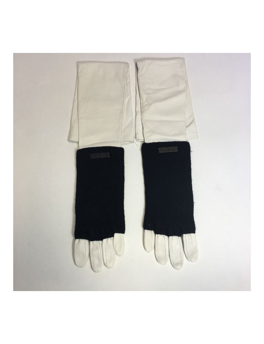 Gants longs cachemire et cuir blanc CHANEL T7,5