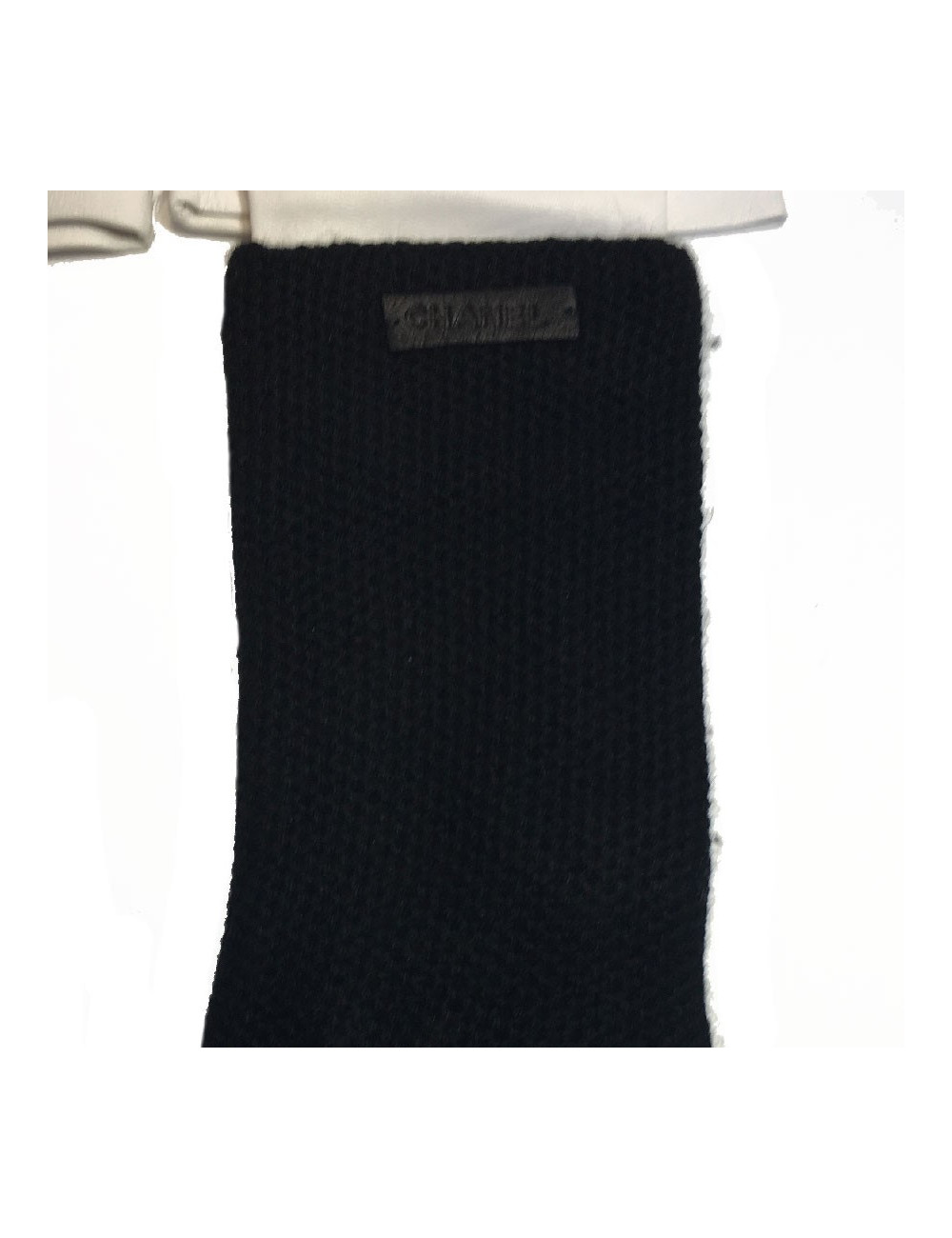 CHANEL long gloves in white leather and black cashmere size 7.5