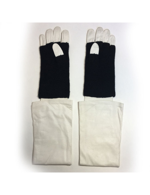 Gants longs cachemire et cuir blanc CHANEL T7,5