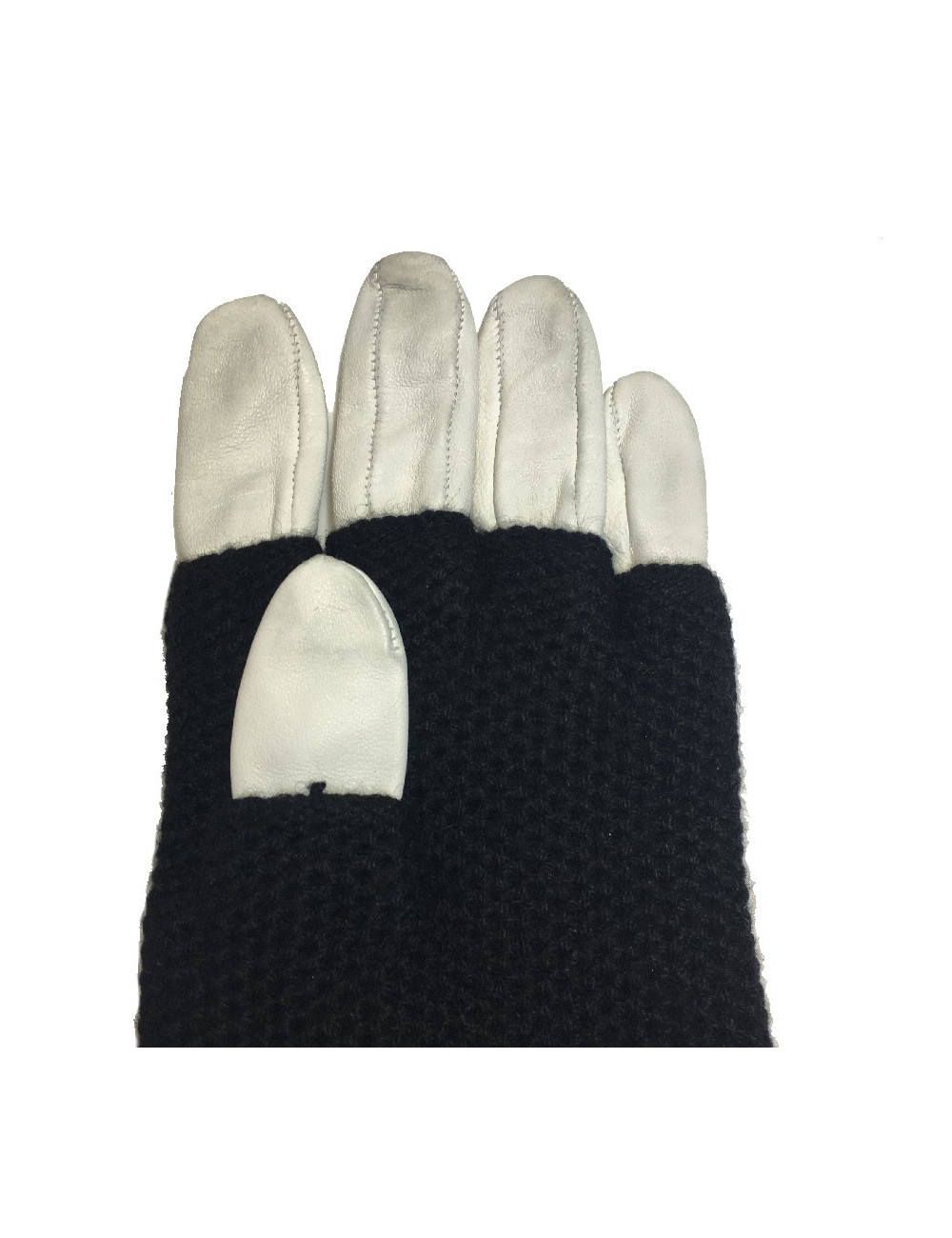 CHANEL long gloves in white leather and black cashmere size 7.5