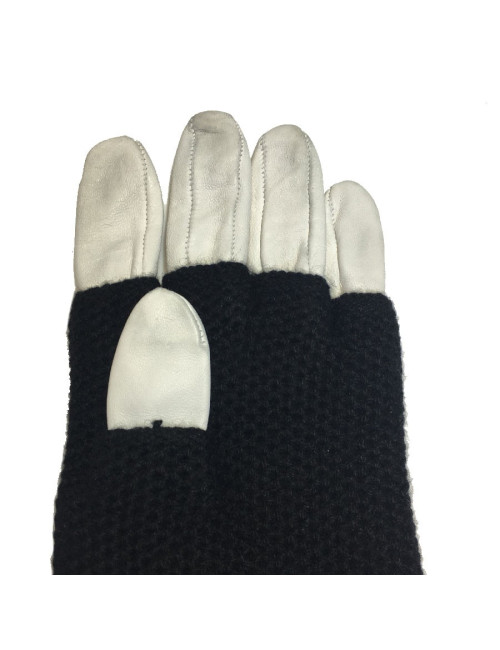 Gants longs cachemire et cuir blanc CHANEL T7,5