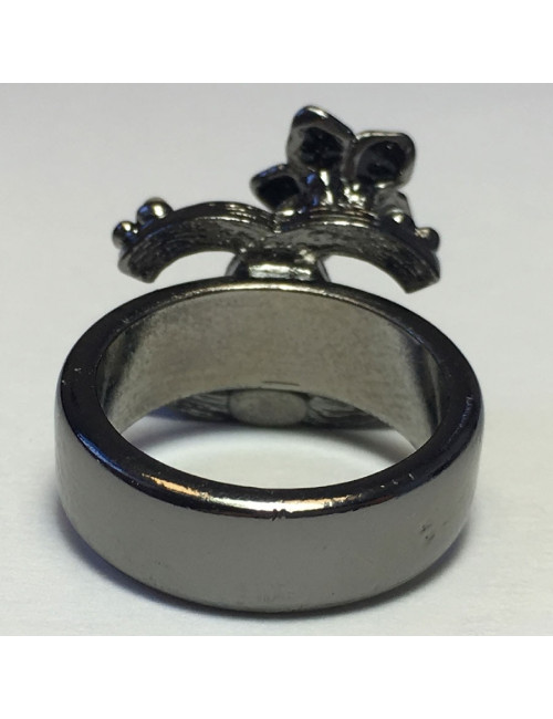 Bague CHANEL CC T54 en ruthénium, perles nacrées et brillants